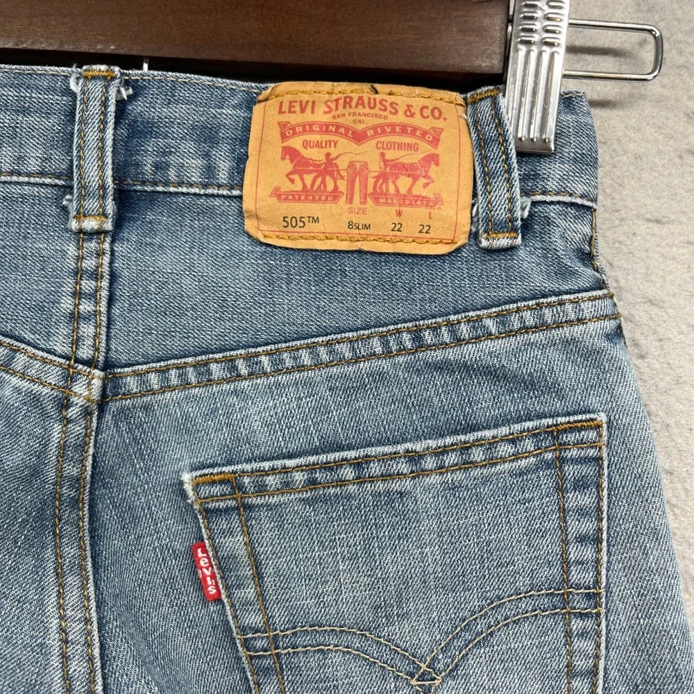 Levis Jeans Boys 8 Slim 505 Regular Light Blue Denim Pants Adjustable Waist Kids
